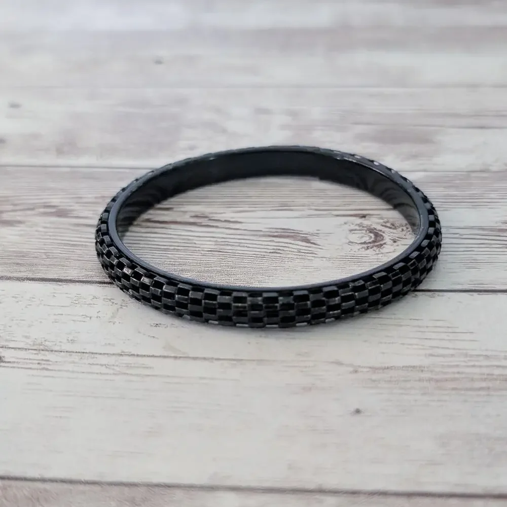 Vintage Bracelet - Black Metal Unusual Design Statement Bangle - 8.25